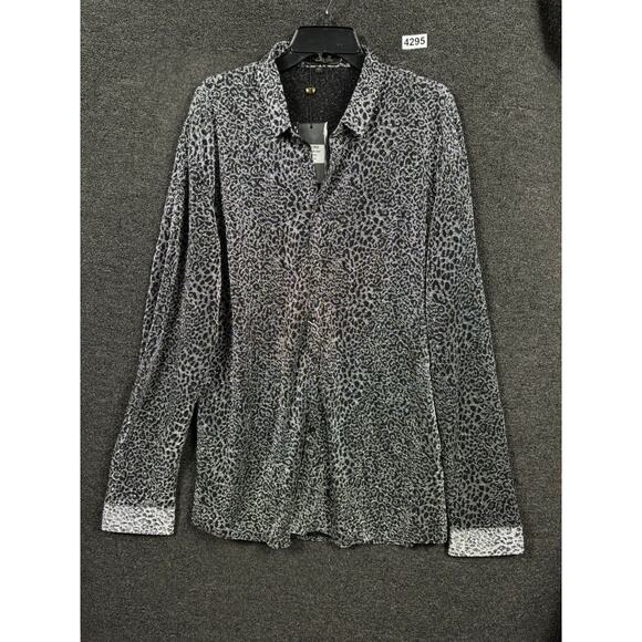 Barocco Button Up Shirt Mens 2XL Silver Metallic Leopard Print Long Sleeve NEW - Picture 1 of 8